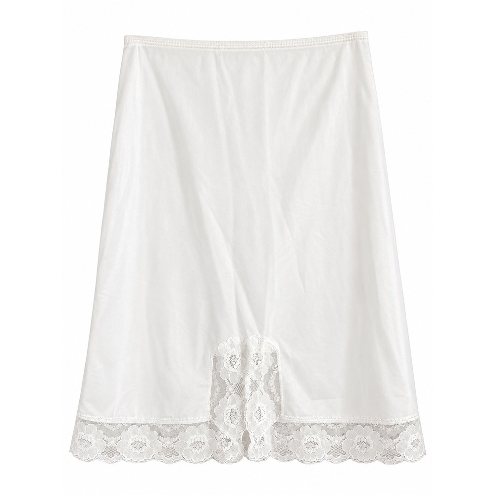 Vintage White Nylon Half Slip Medium Floral Lace Made in USA 70s 80s